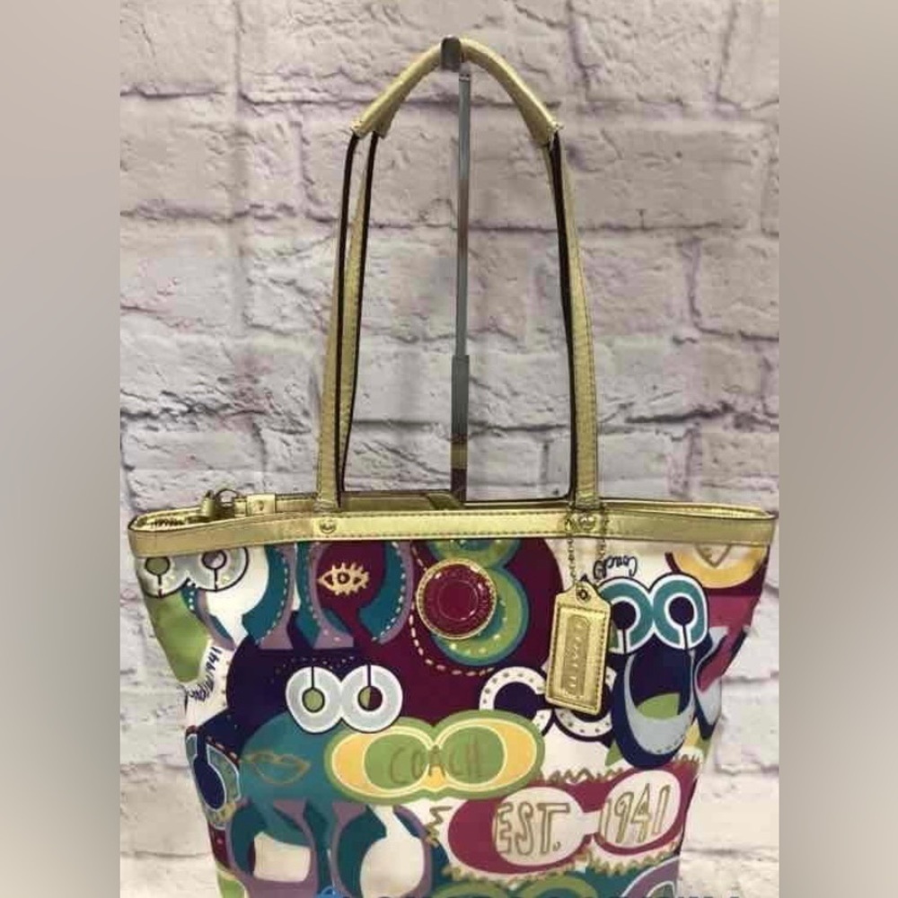 COACH Poppy Rainbow Pop Glam Multicolor Signature Cs Double Strap Shoulder Bag